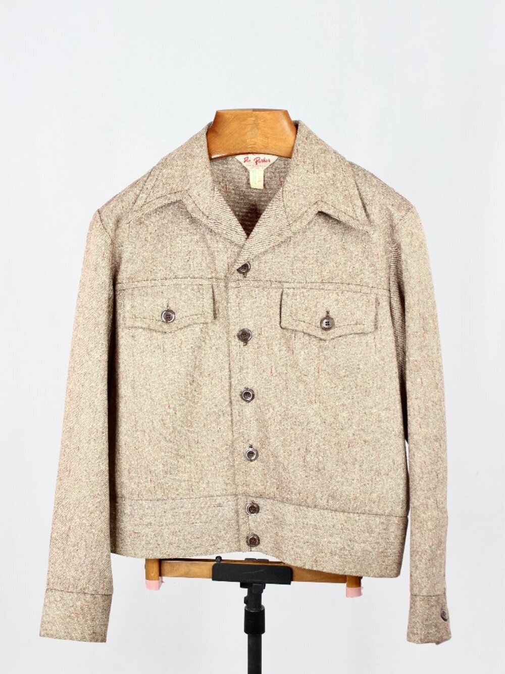 Vintage DON PARKER Taupe Brown Wool Blend Slubbed Tweed Jacket, Size L